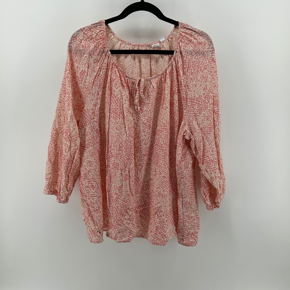 GAP Pink Animal Print Cotton Modal Peasant Blouse XXL Lightweight‎ Romantic Boho
